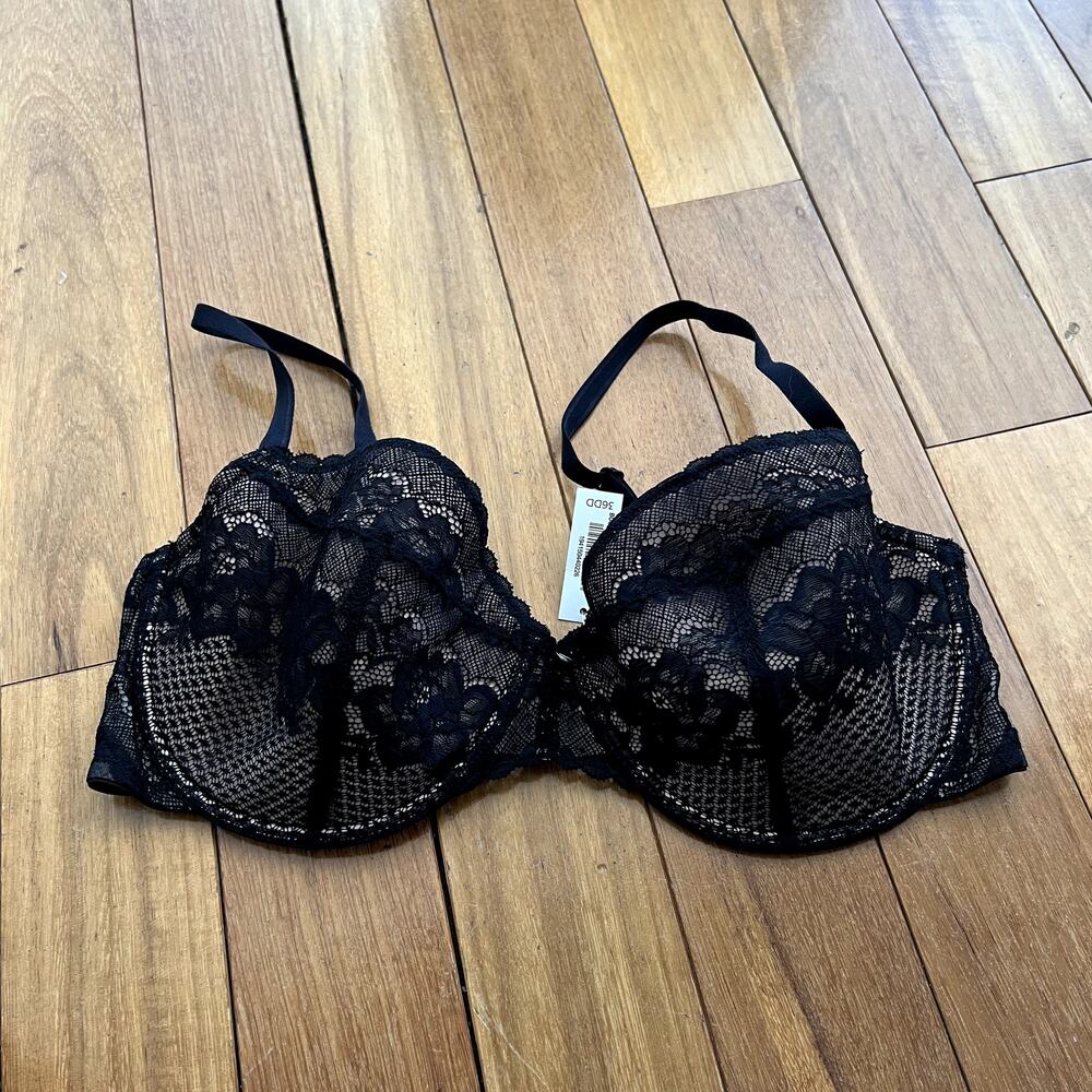 NWT Adore Me Black Lace Lightly Padded Demi Bra Size 36DD